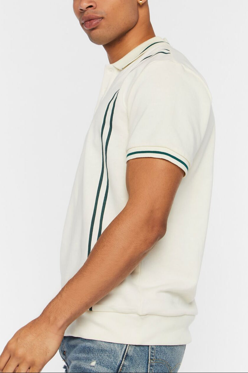  Forever 21 Striped-Trim Polo Shirt - cream multi - Bonton