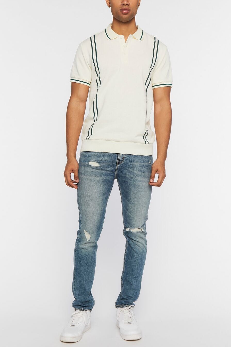  Forever 21 Striped-Trim Polo Shirt - cream multi - Bonton