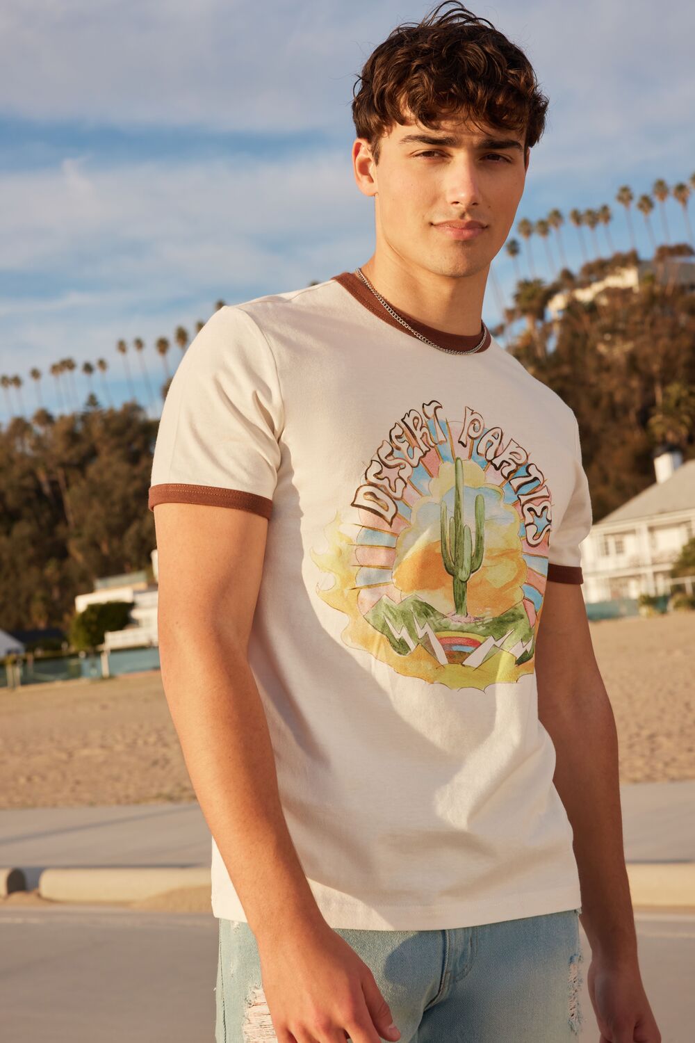  Forever 21 Desert Parties Graphic Ringer Tee - cream multi - Bonton