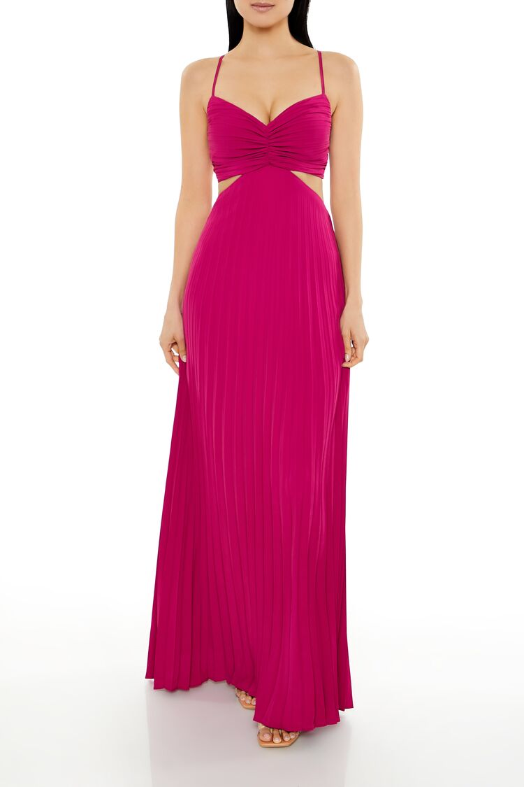  Forever 21 Pleated Cutout Maxi Dress - magenta - Bonton
