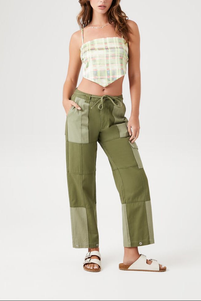  Forever 21 Plaid Handkerchief Cropped Cami - green multi - Bonton