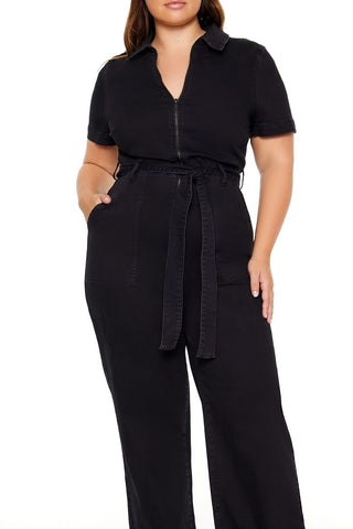 Plus Size Zip-Up Denim Jumpsuit