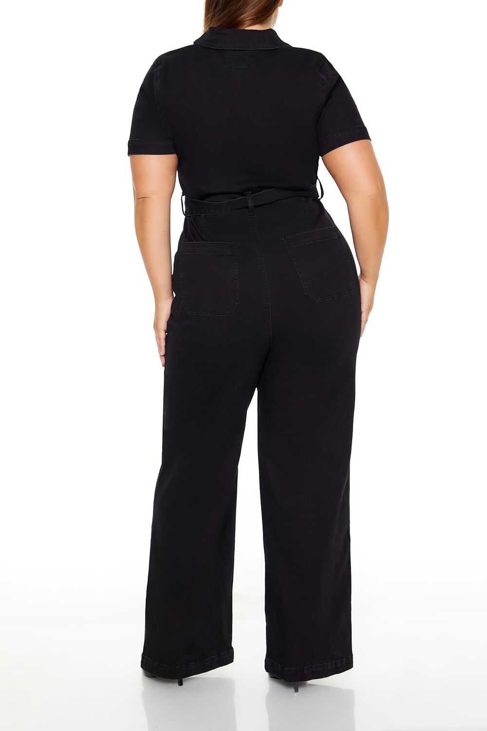  Forever 21 Plus Size Zip-Up Denim Jumpsuit - black - Bonton