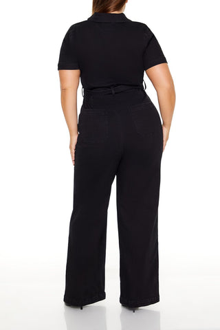 Plus Size Zip-Up Denim Jumpsuit