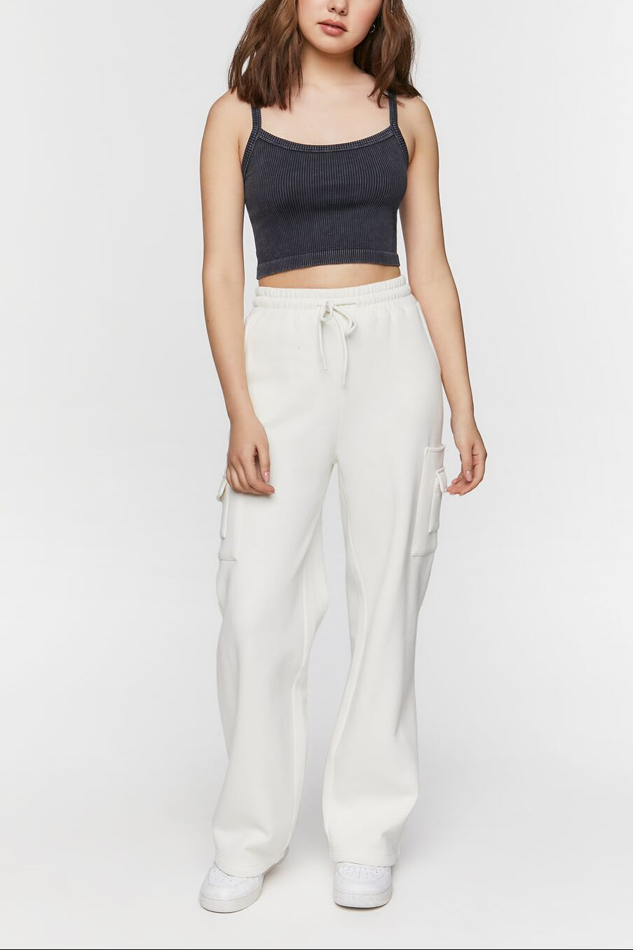  Forever 21 Seamless Mineral Wash Cropped Cami - grey - Bonton