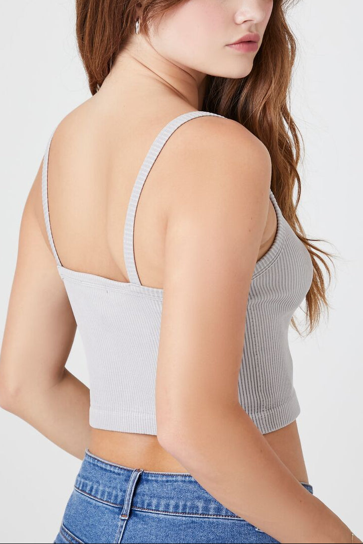  Forever 21 Seamless Mineral Wash Cropped Cami - grey - Bonton