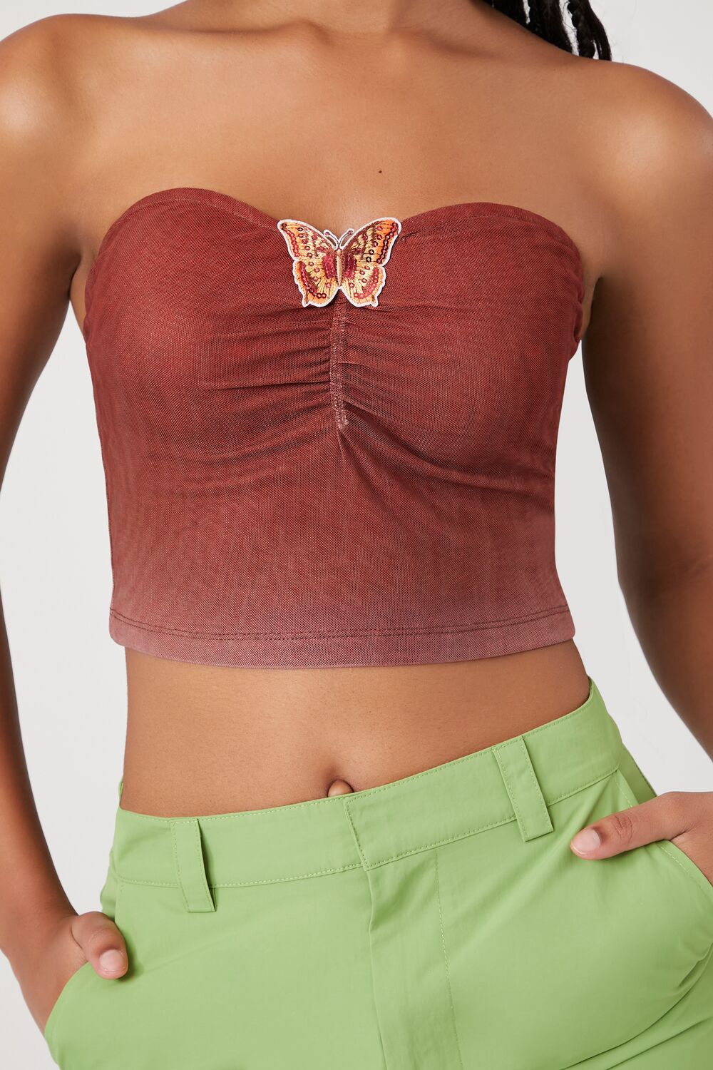  Forever 21 Butterfly Cropped Tube Top - brown - Bonton