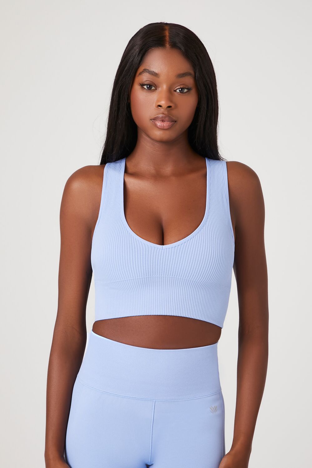  Forever 21 Seamless Ribbed Sports Bra - blue moon - Bonton