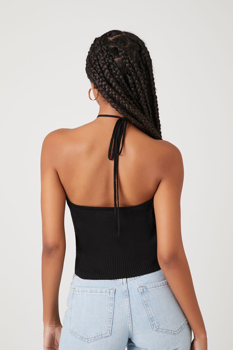  Forever 21 Sweater-Knit Halter Crop Top - black - Bonton
