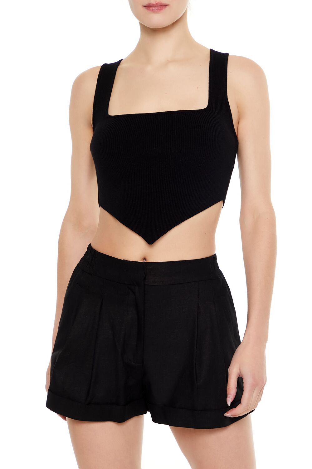  Forever 21 Ribbed Sweater-Knit Crop Top - white - Bonton