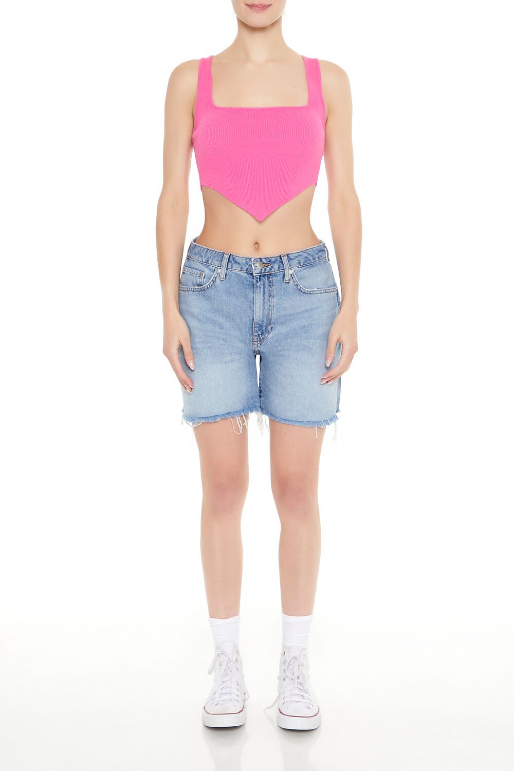  Forever 21 Ribbed Sweater-Knit Crop Top - white - Bonton