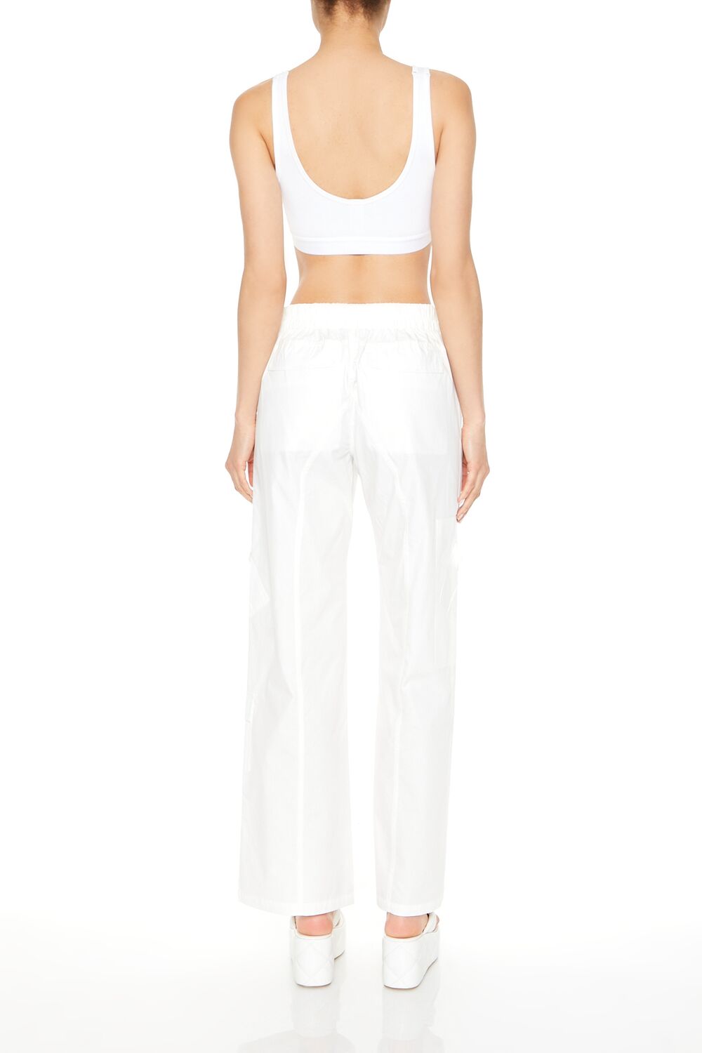  Forever 21 Mid-Rise Straight-Leg Cargo Pants - white - Bonton