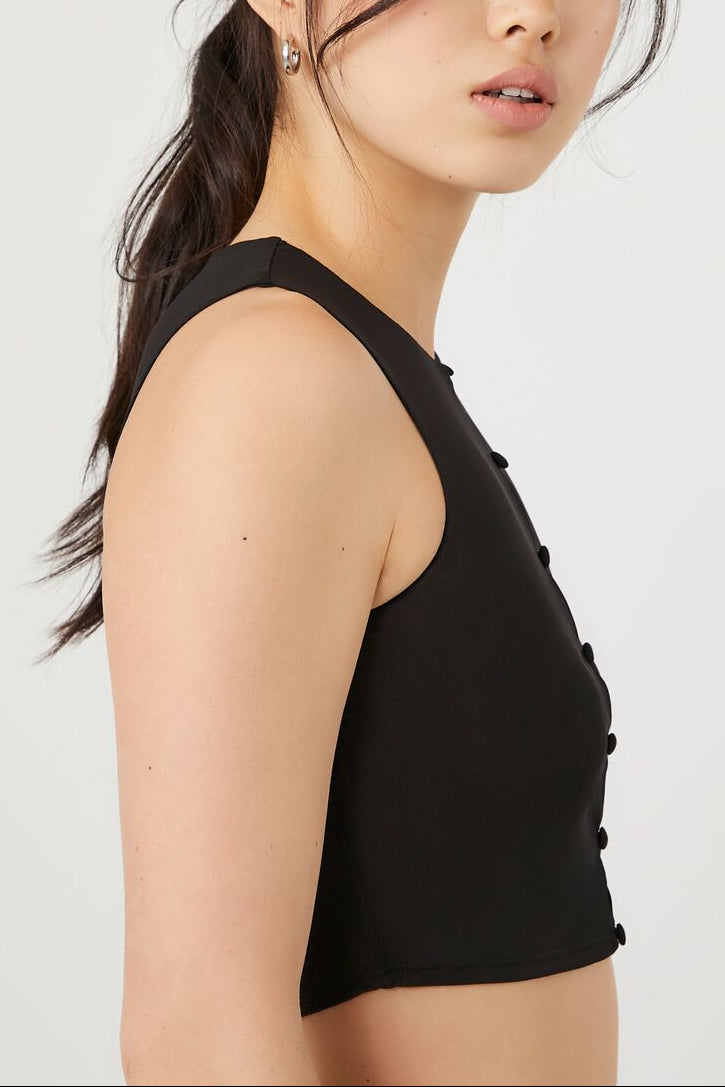  Forever 21 Button-Front Mesh Crop Top - black - Bonton