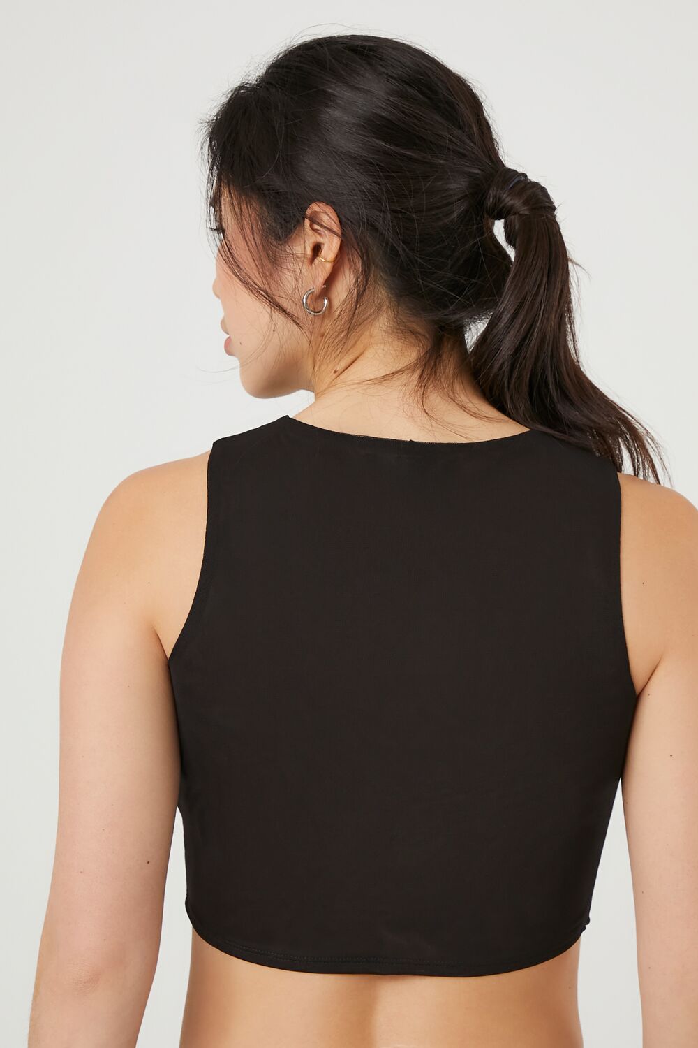  Forever 21 Button-Front Mesh Crop Top - black - Bonton