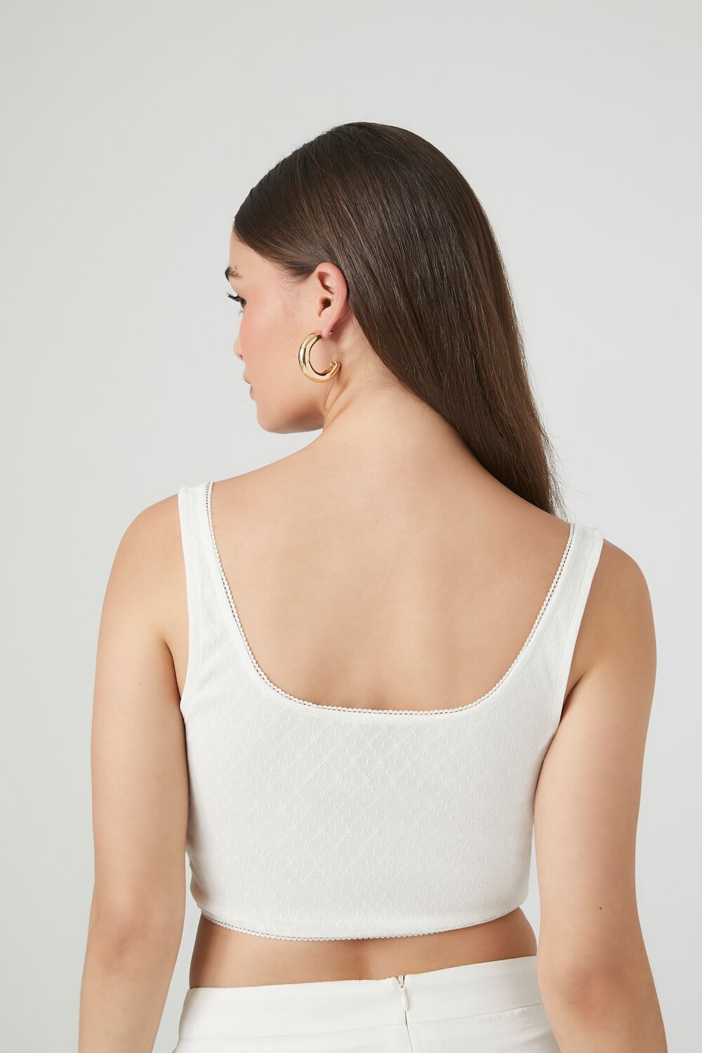  Forever 21 Hook-and-Eye Cropped Tank Top - white - Bonton