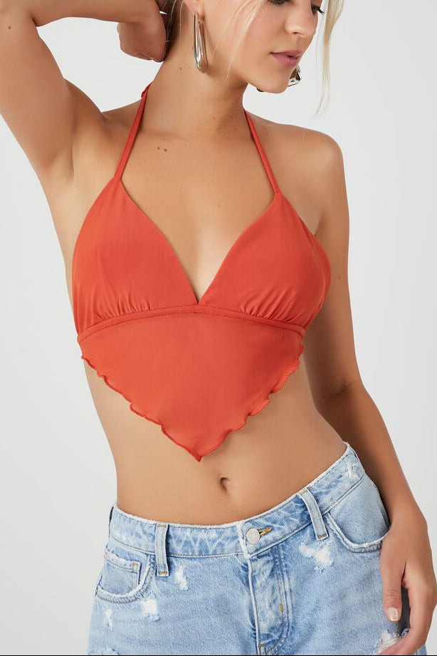  Forever 21 Mesh Open-Back Halter Top - black - Bonton