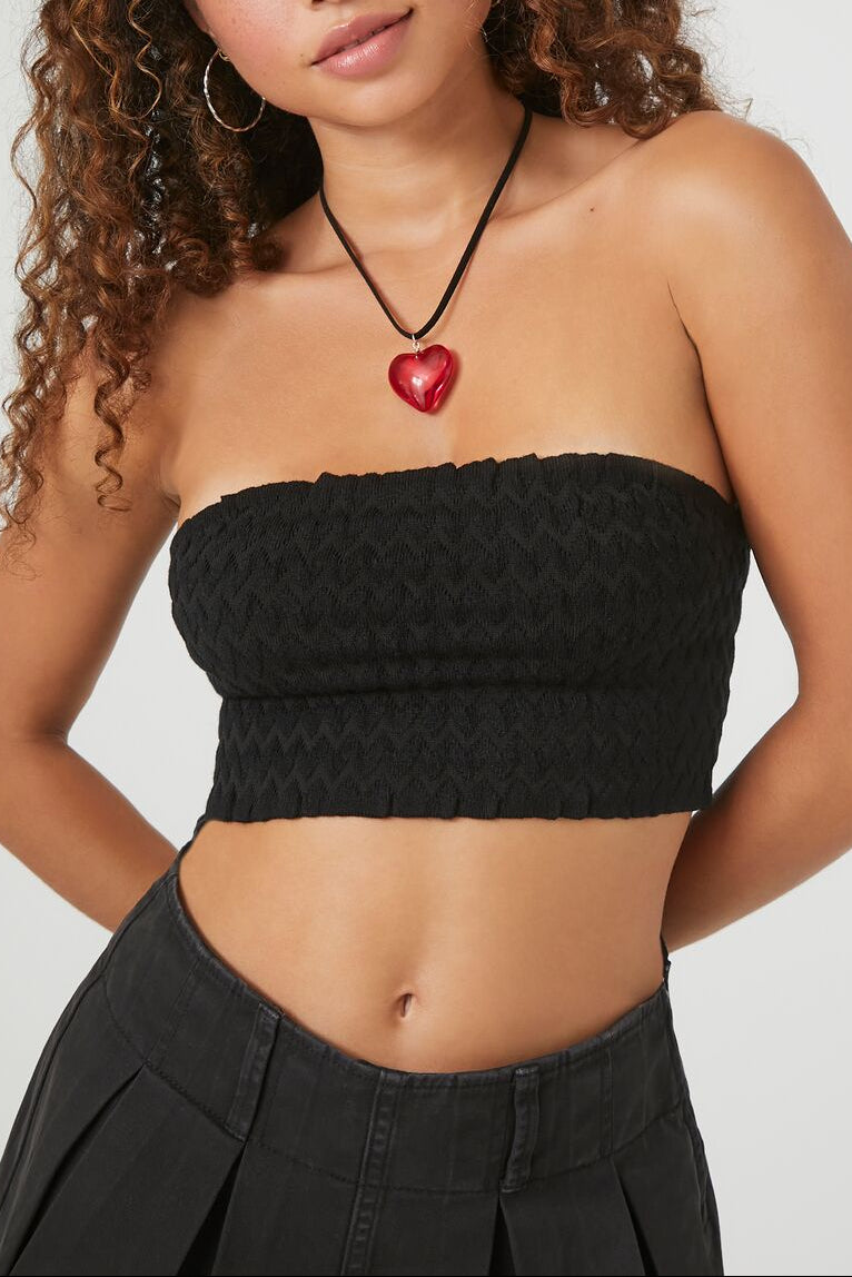  Forever 21 Sweater-Knit Chevron Cropped Tube Top - black - Bonton