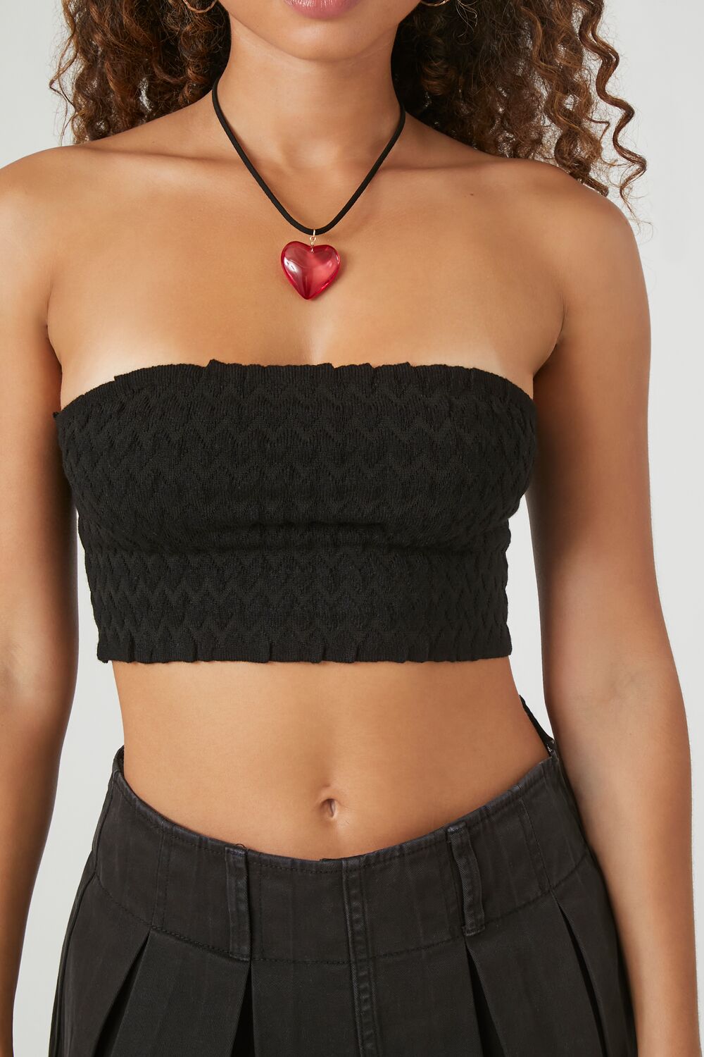  Forever 21 Sweater-Knit Chevron Cropped Tube Top - black - Bonton