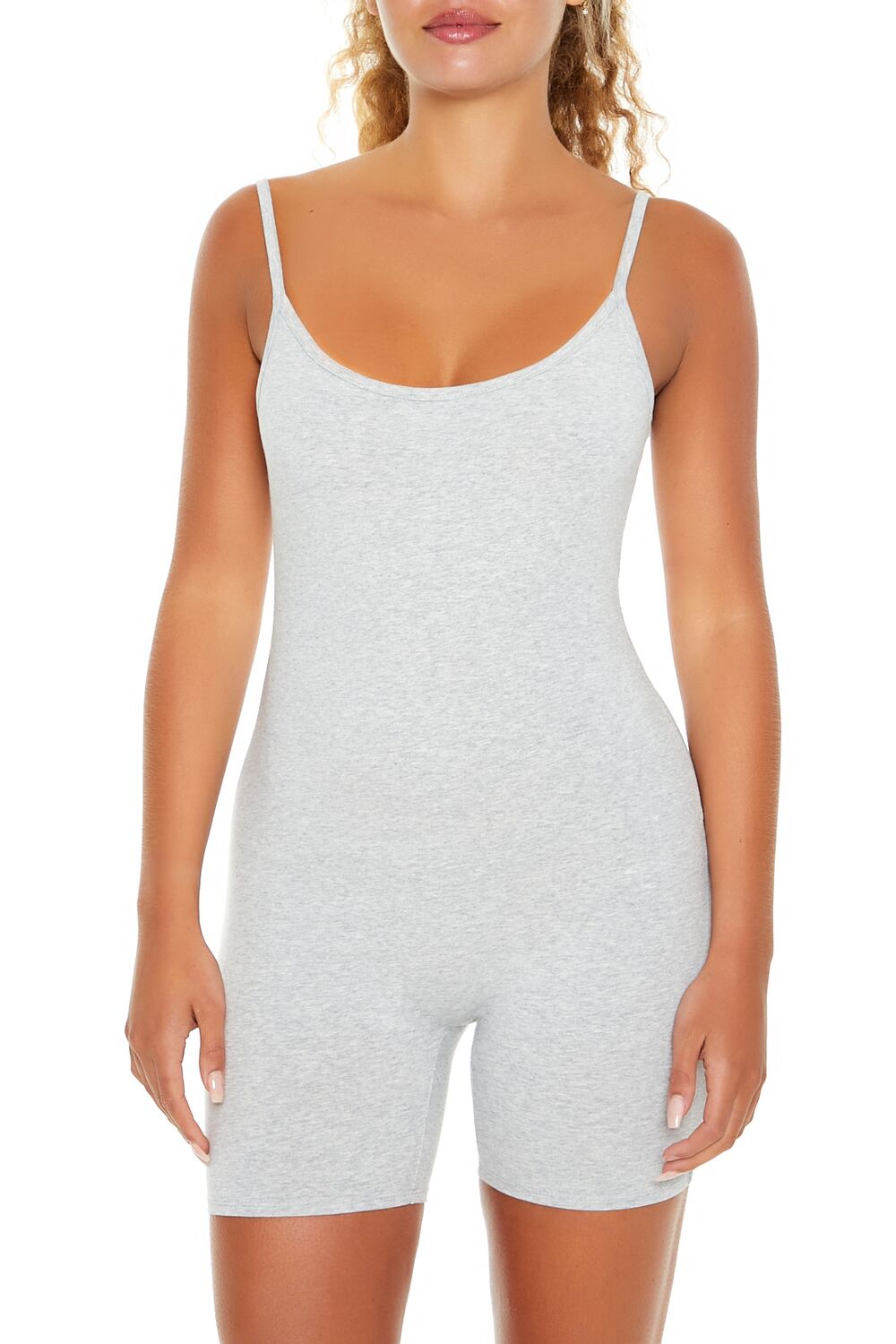  Forever 21 Fitted Scoop-Neck Romper - heather-grey - Bonton