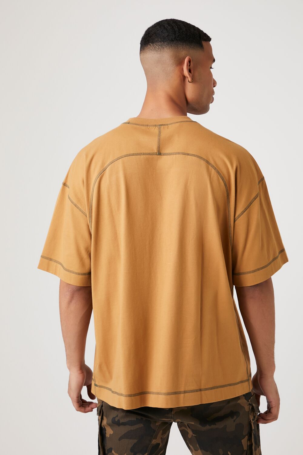  Forever 21 Contrast-Stitch Crew Neck Tee - light brown - Bonton