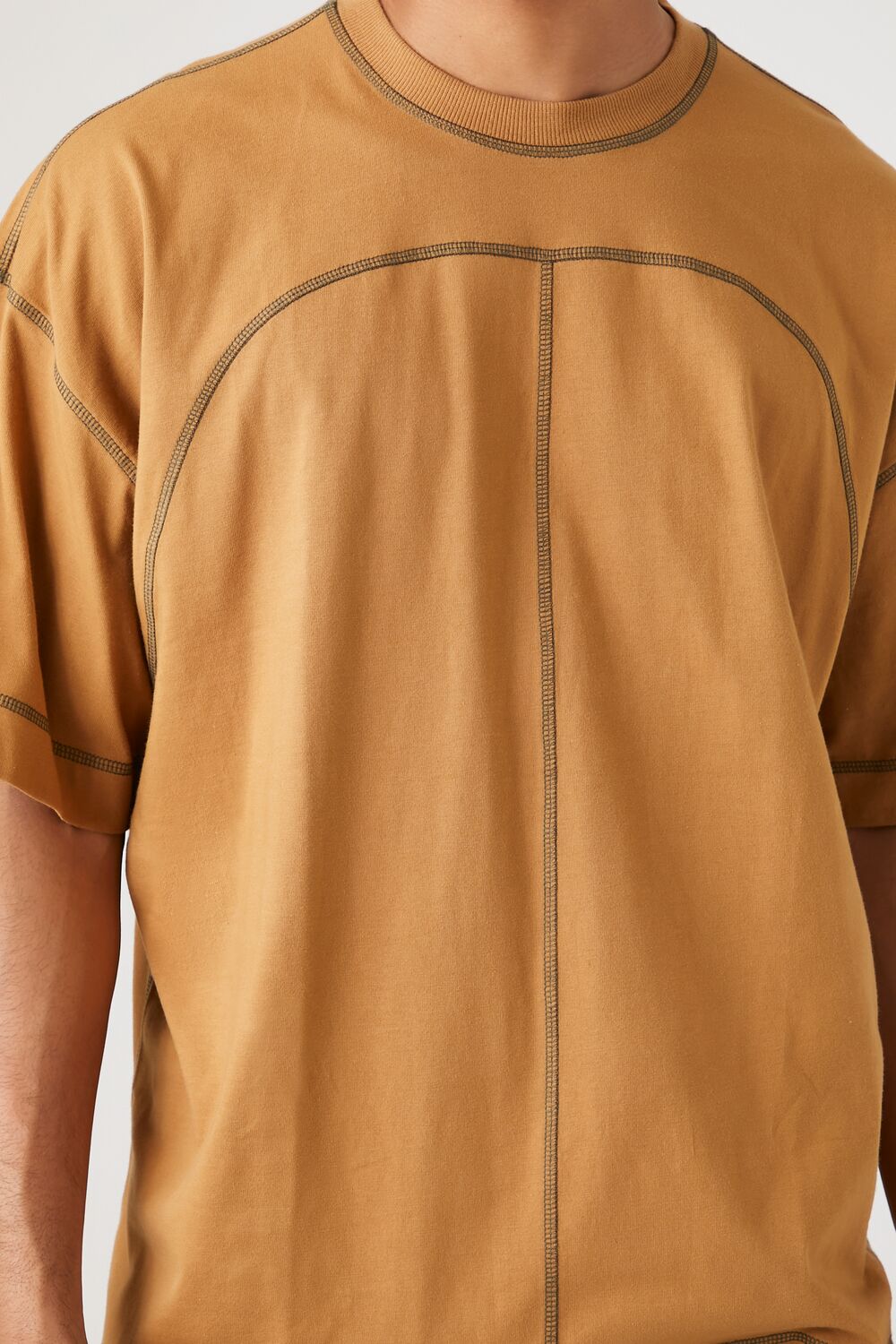  Forever 21 Contrast-Stitch Crew Neck Tee - light brown - Bonton