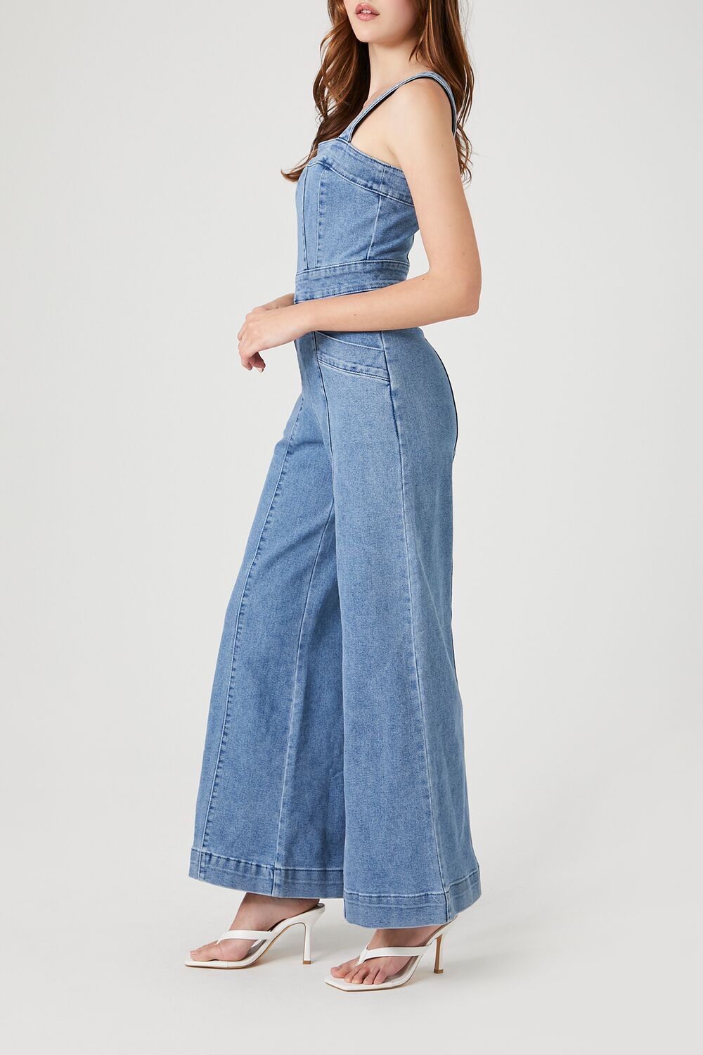  Forever 21 Wide-Leg Denim Overalls - medium-denim - Bonton