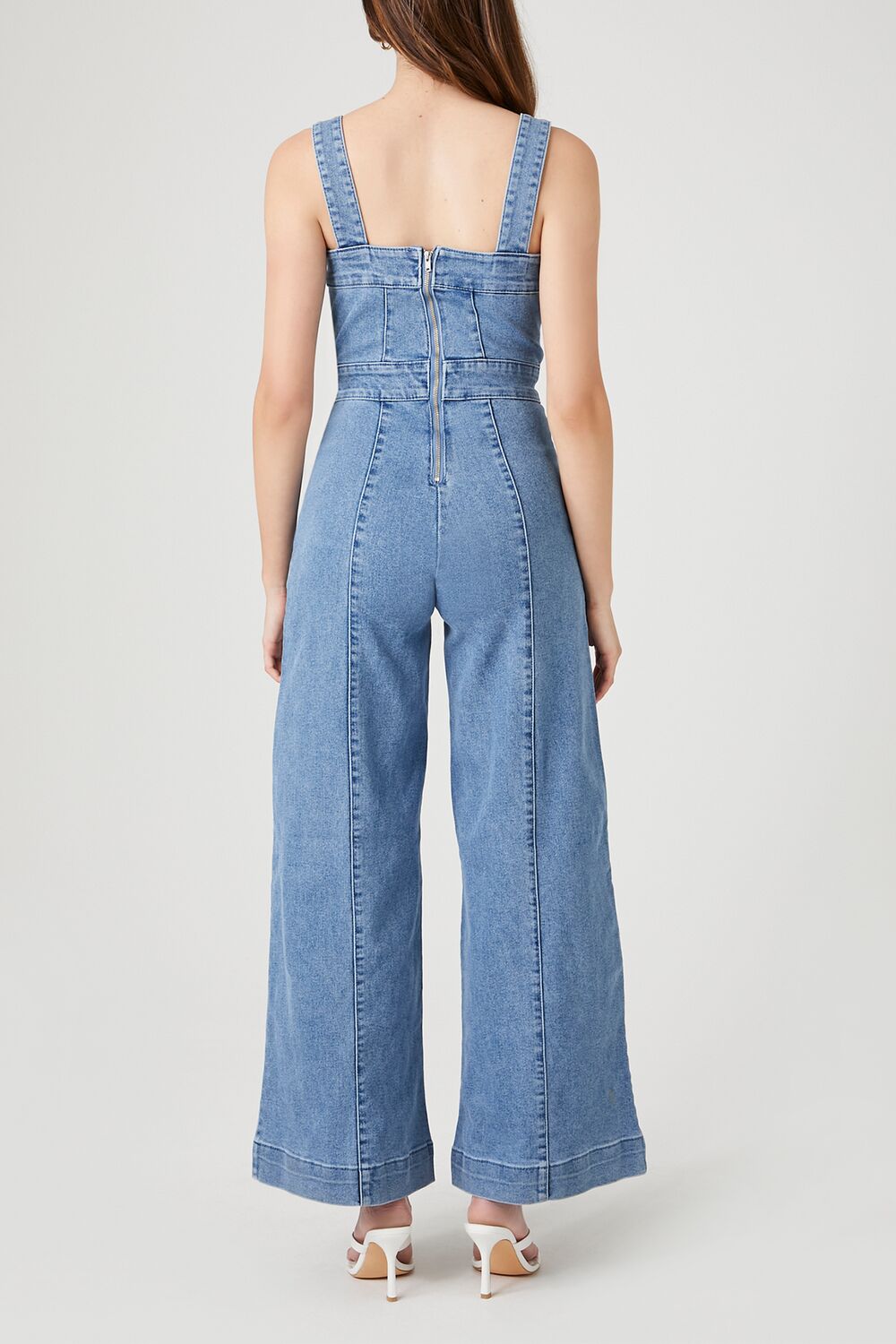  Forever 21 Wide-Leg Denim Overalls - medium-denim - Bonton