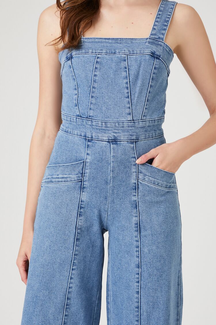  Forever 21 Wide-Leg Denim Overalls - medium-denim - Bonton