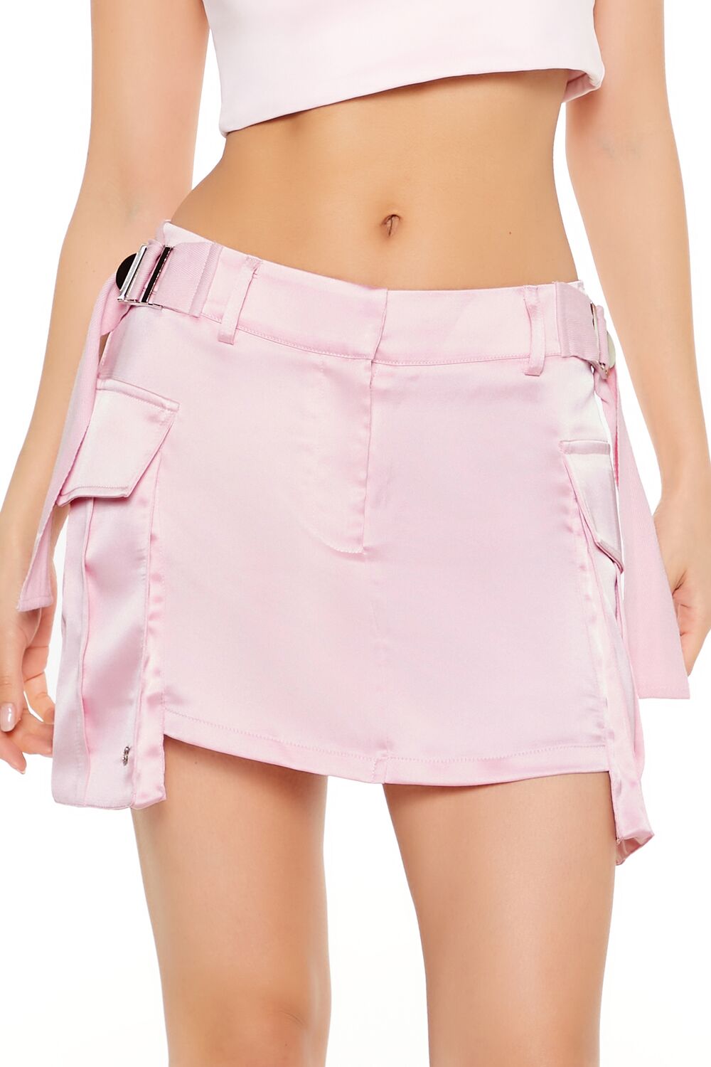  Forever 21 Satin Cargo Mini Skirt - petal-pink - Bonton