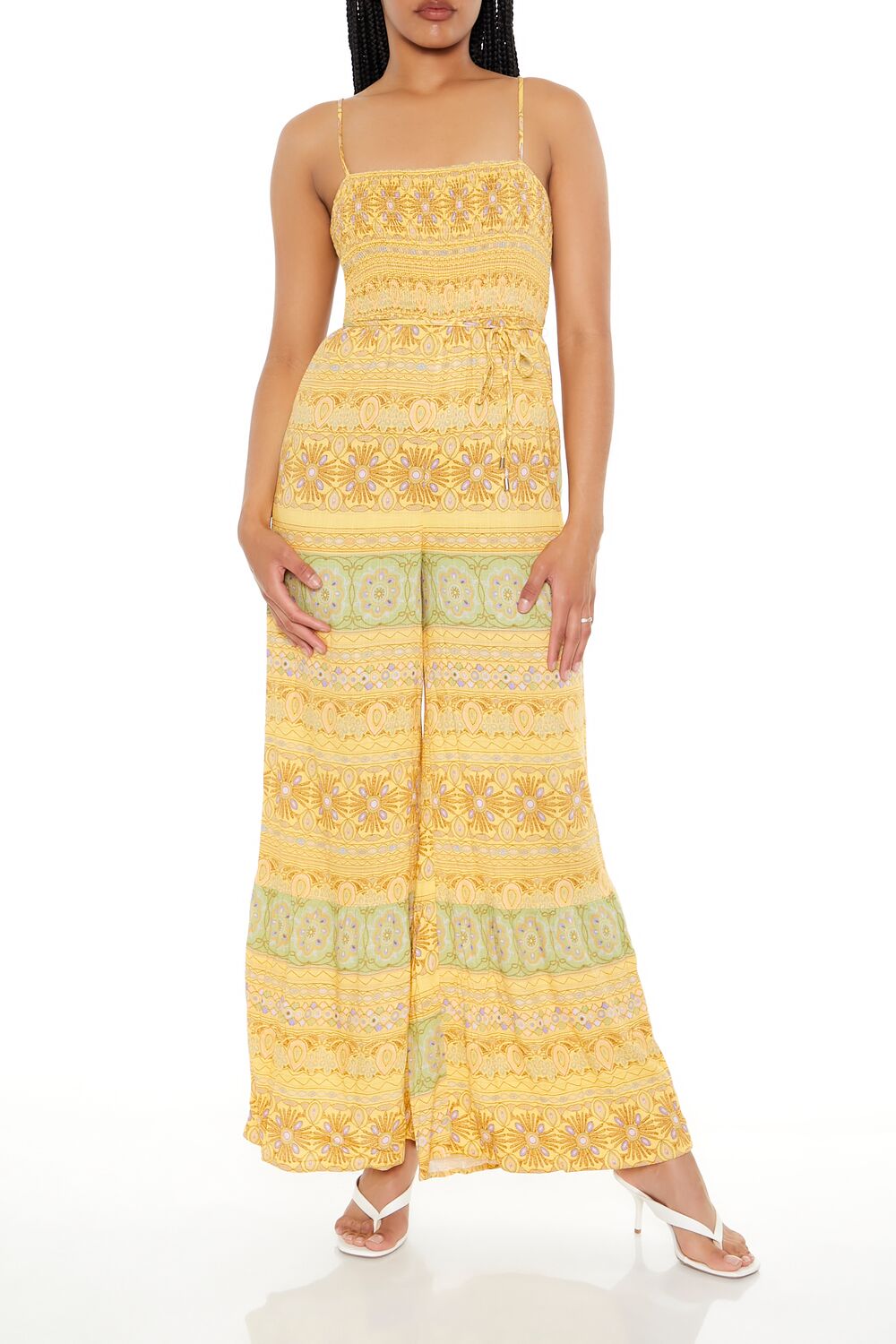  Forever 21 Striped Ornate Print Cami Jumpsuit - green-multi - Bonton