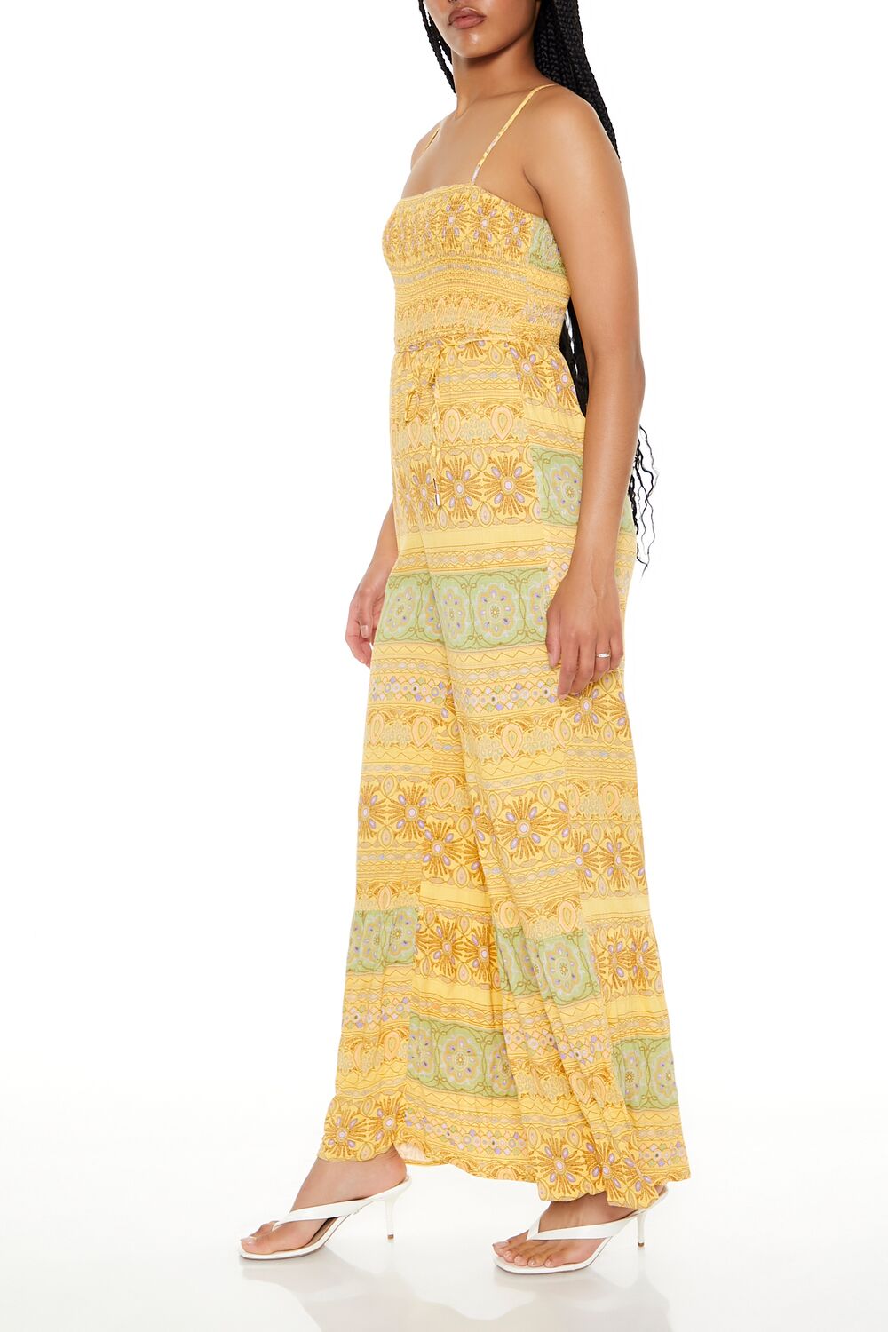  Forever 21 Striped Ornate Print Cami Jumpsuit - green-multi - Bonton