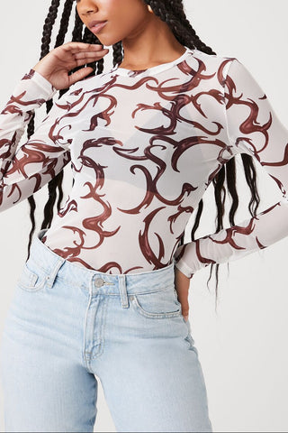 Mesh Abstract Print Top