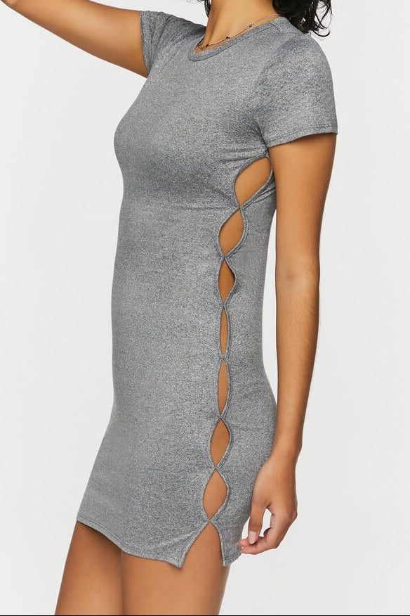  Forever 21 Short-Sleeve Cutout Mini Dress - heather-grey - Bonton
