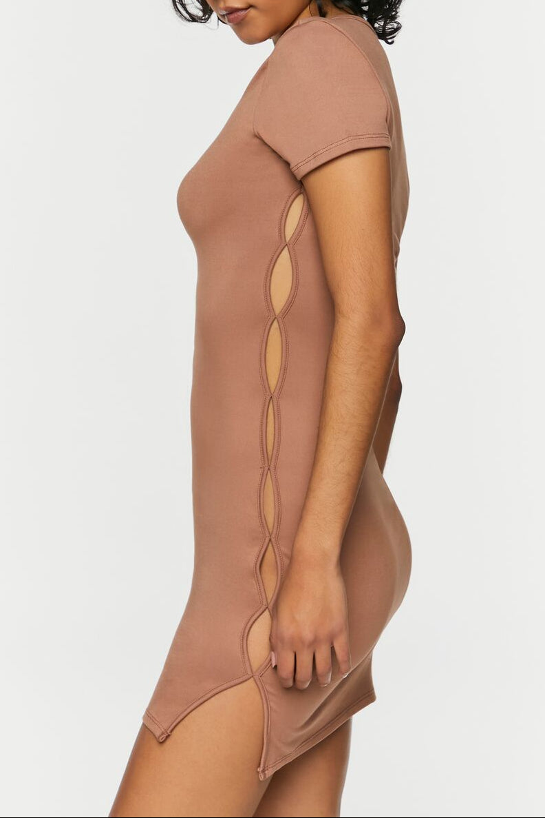  Forever 21 Short-Sleeve Cutout Mini Dress - heather-grey - Bonton