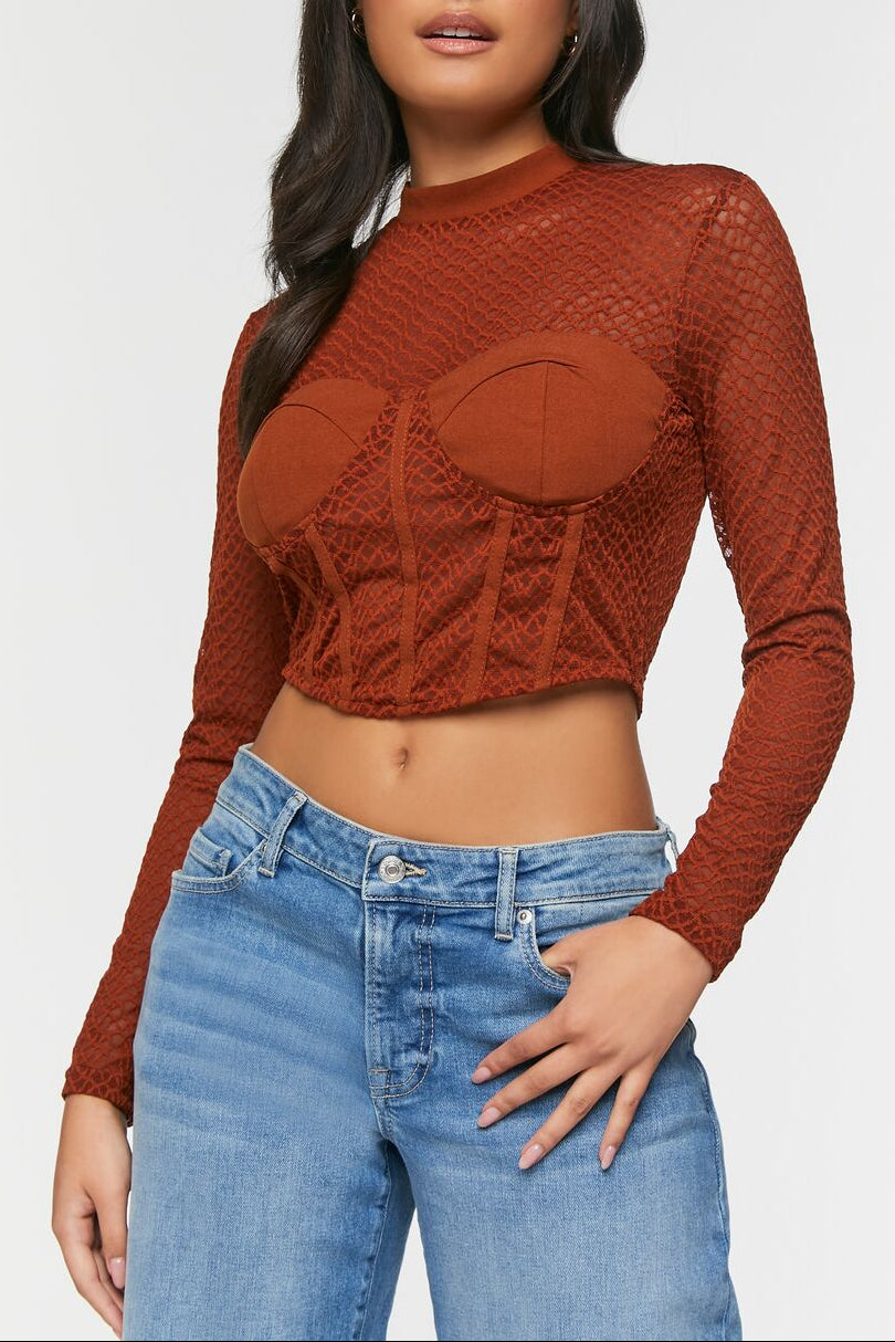  Forever 21 Netted Mesh Bustier Top - brown - Bonton