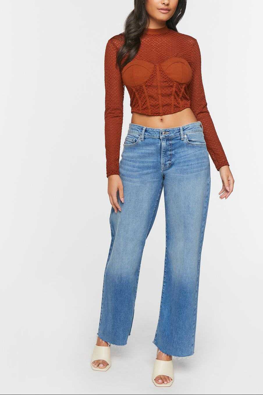  Forever 21 Netted Mesh Bustier Top - brown - Bonton