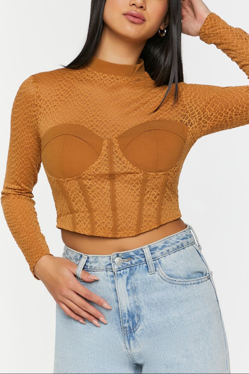  Forever 21 Netted Mesh Bustier Top - brown - Bonton