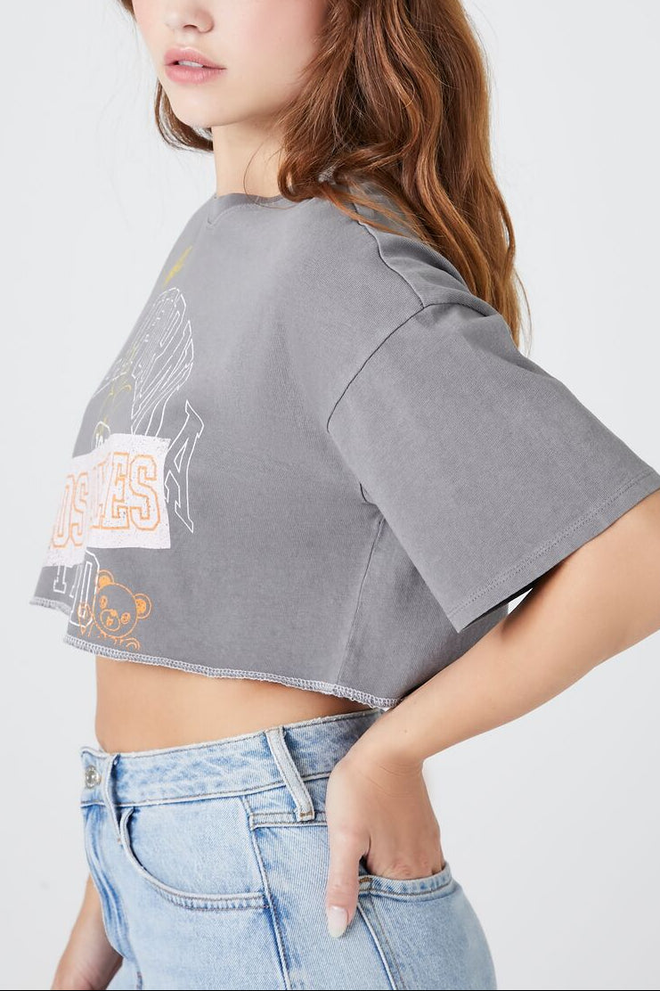  Forever 21 California Graphic Cropped Tee - charcoal multi - Bonton