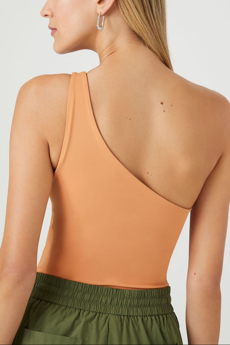  Forever 21 Sculpt Shape One-Shoulder Bodysuit - toasted almond - Bonton