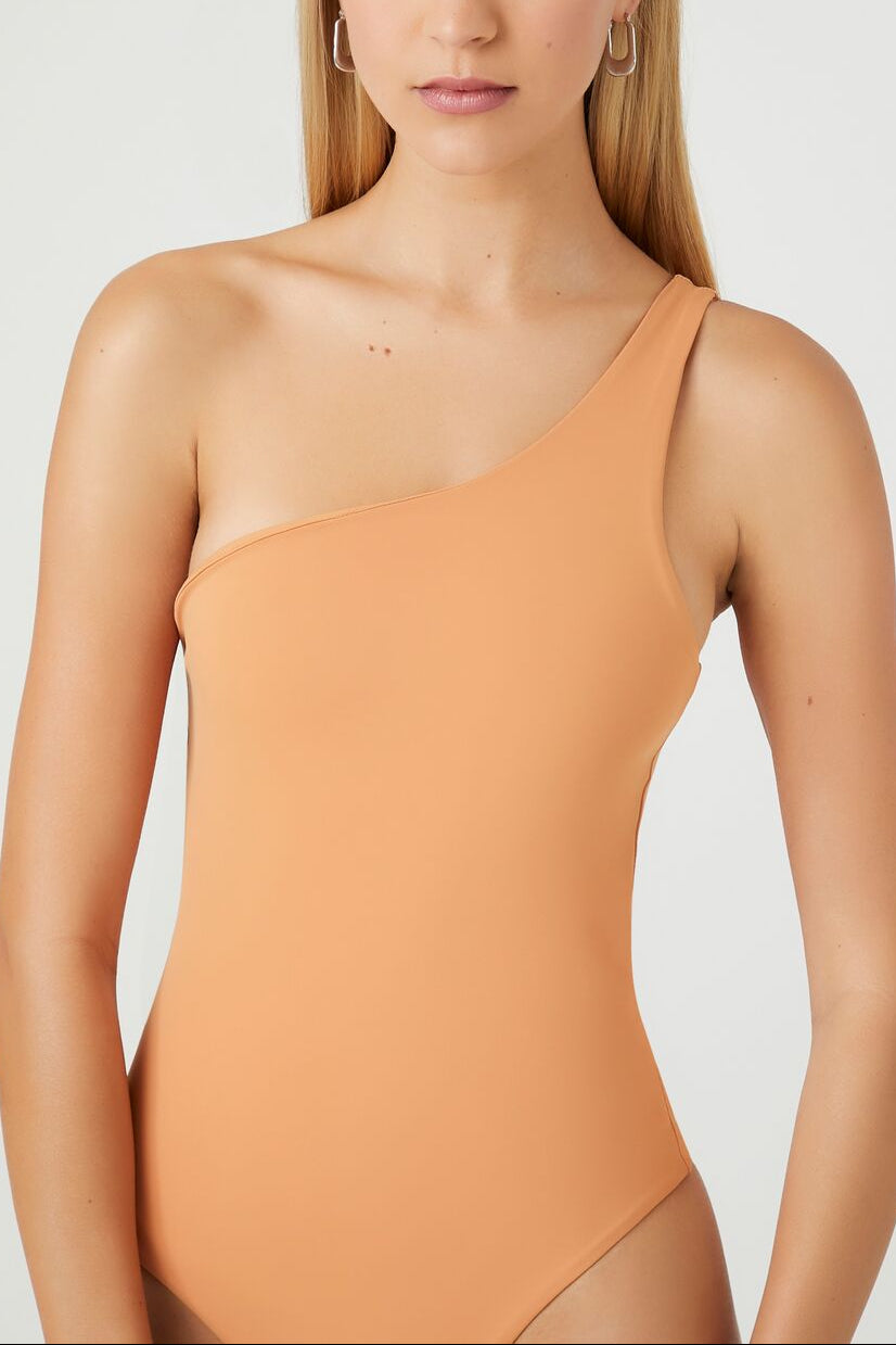  Forever 21 Sculpt Shape One-Shoulder Bodysuit - toasted almond - Bonton