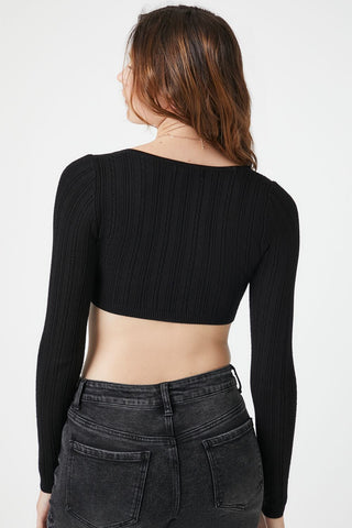 Sweater-Knit Keyhole Crop Top