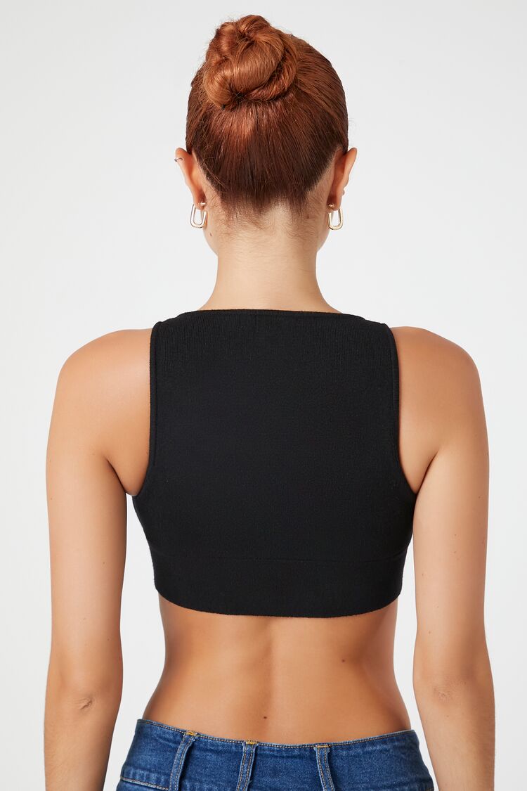  Forever 21 Sweater-Knit Twist-Front Crop Top - black - Bonton