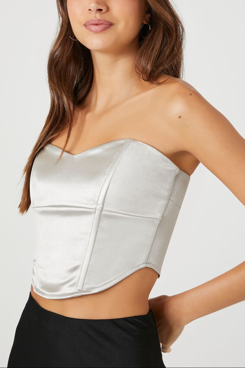  Forever 21 Metallic Cropped Tube Top - pistachio - Bonton