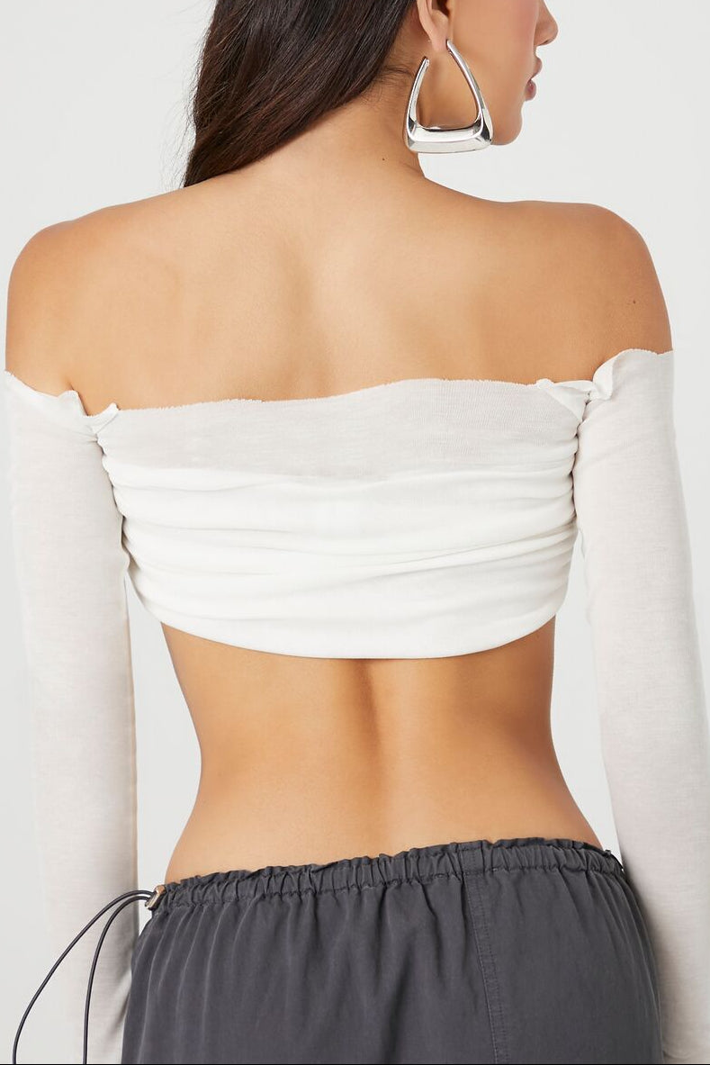  Forever 21 Off-the-Shoulder Crop Top - white - Bonton