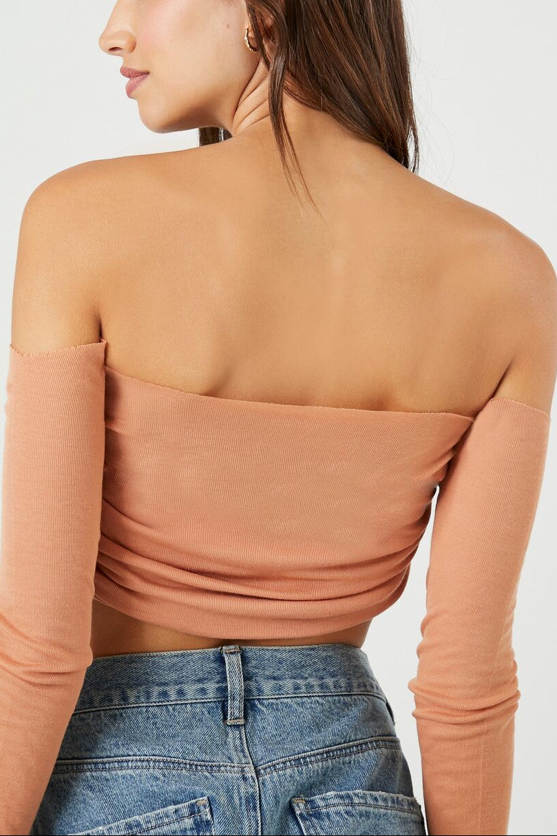 Forever 21 Off-the-Shoulder Crop Top - white - Bonton