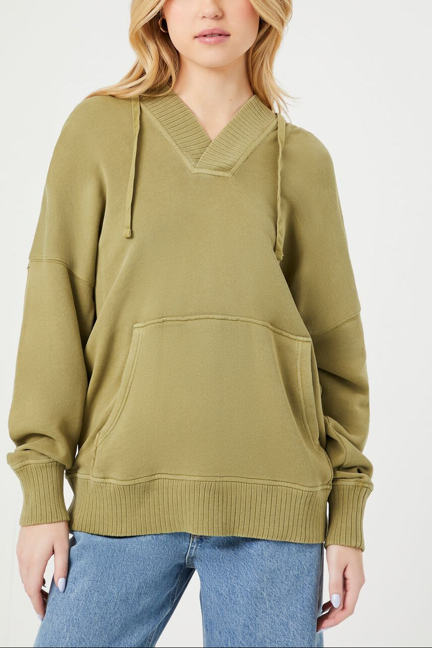  Forever 21 French Terry Drop-Sleeve Hoodie - olive - Bonton
