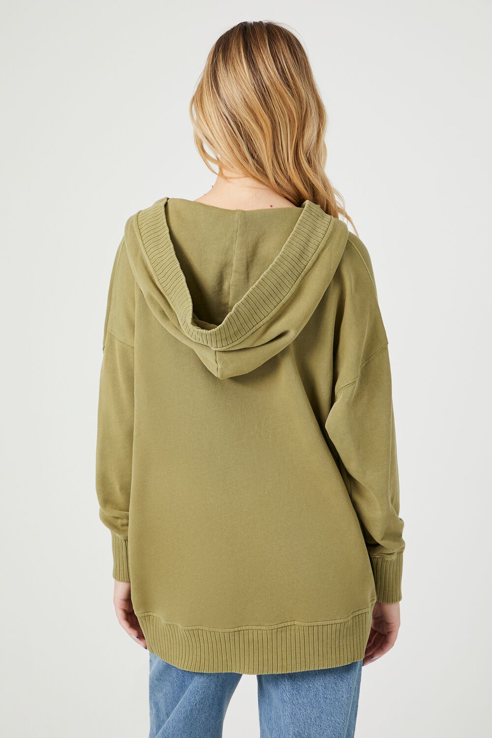  Forever 21 French Terry Drop-Sleeve Hoodie - olive - Bonton
