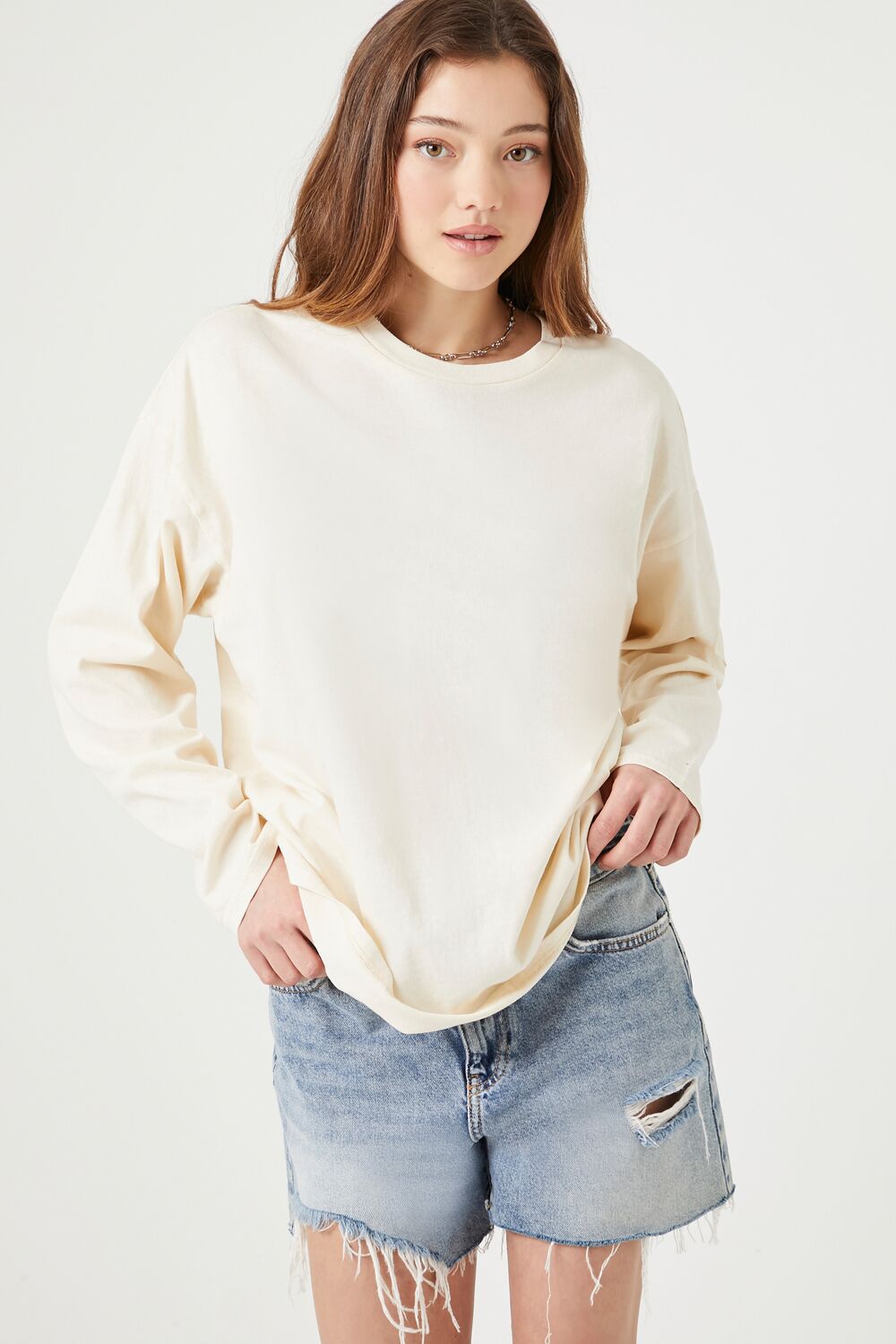  Forever 21 Oversized Drop-Sleeve Top - beige - Bonton