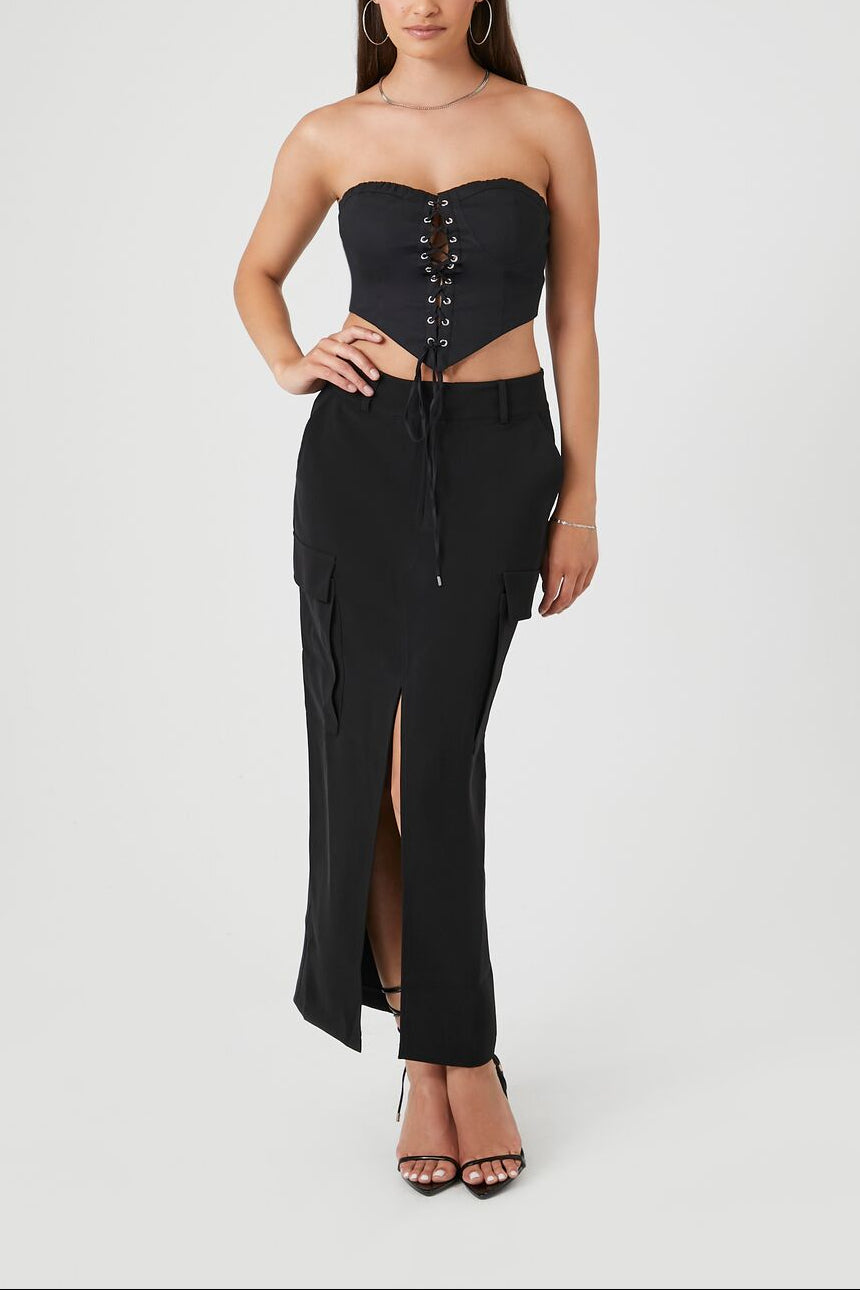  Forever 21 Lace-Up Bustier Tube Top - black - Bonton