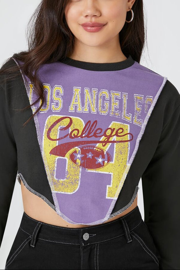  Forever 21 Cropped Los Angeles College Pullover - black multi - Bonton